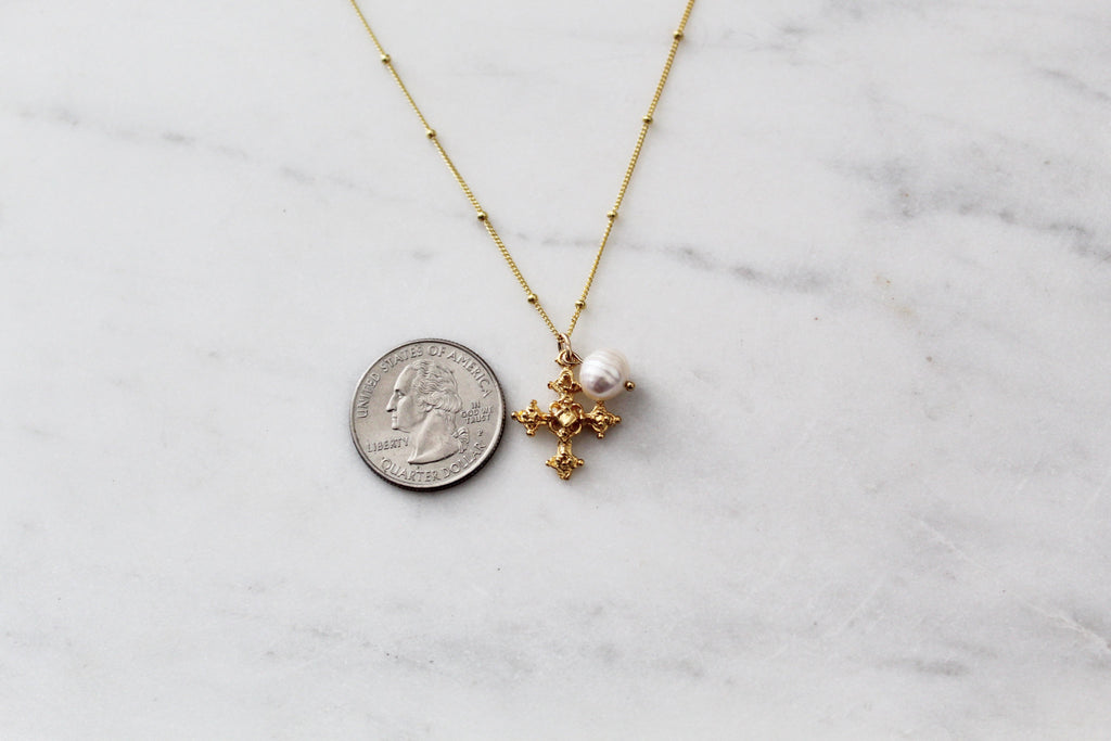 Coptic Cross & Pearl Necklace