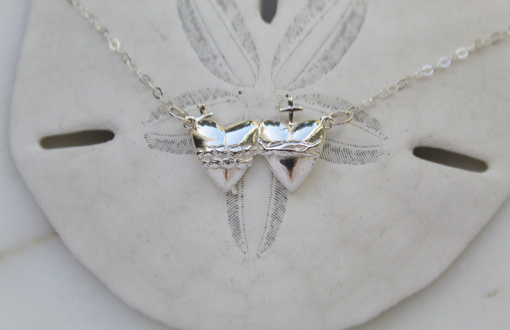 Sacred Heart and Immaculate Heart Necklace in Sterling Silver