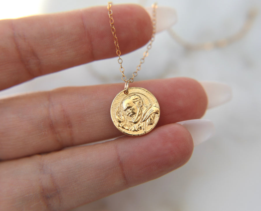 Padre Pio Necklace in Gold Vermeil