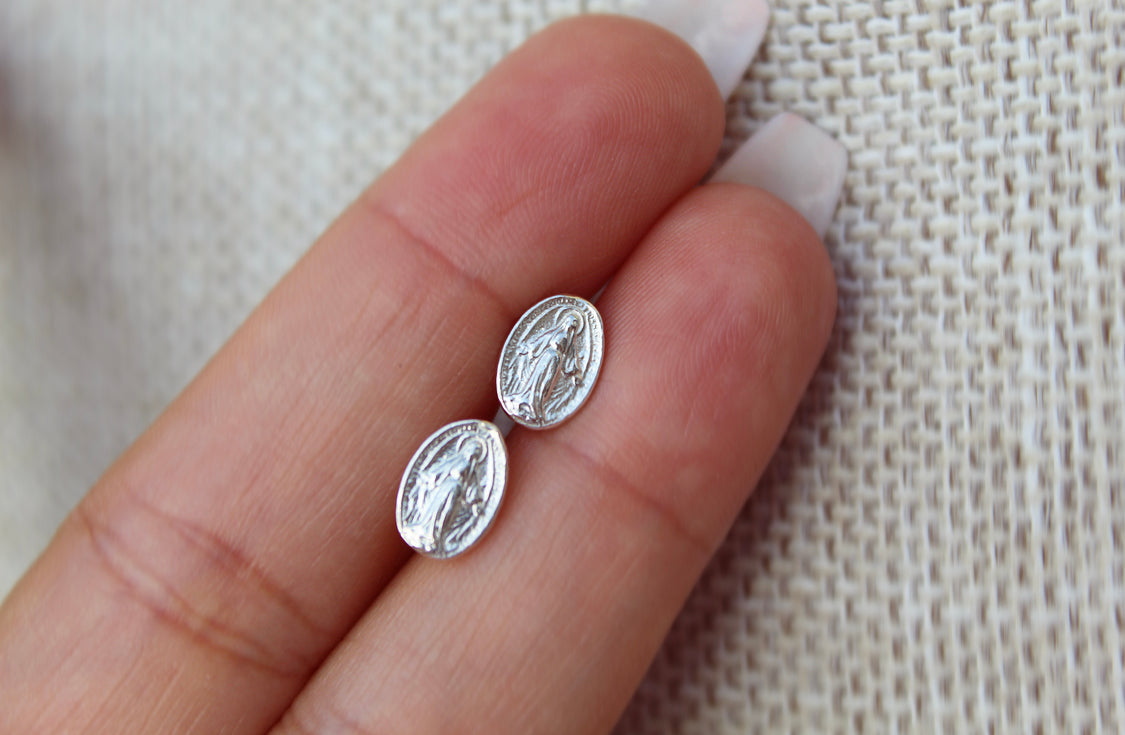 Miraculous Medal Earrings in Sterling Silver