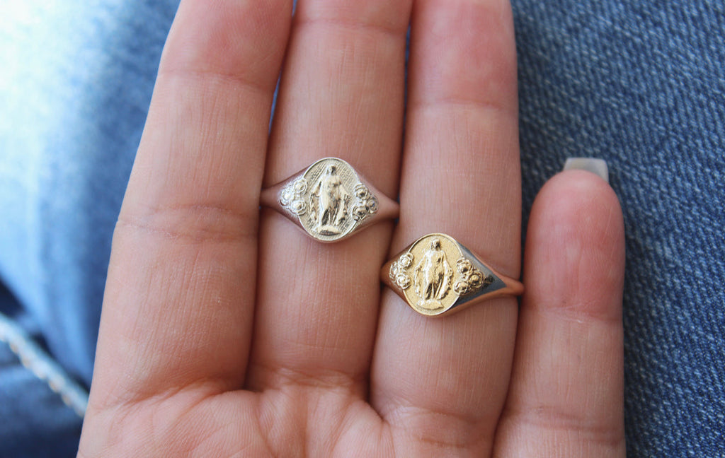 Miraculous Medal  Signet Ring in 14k Gold