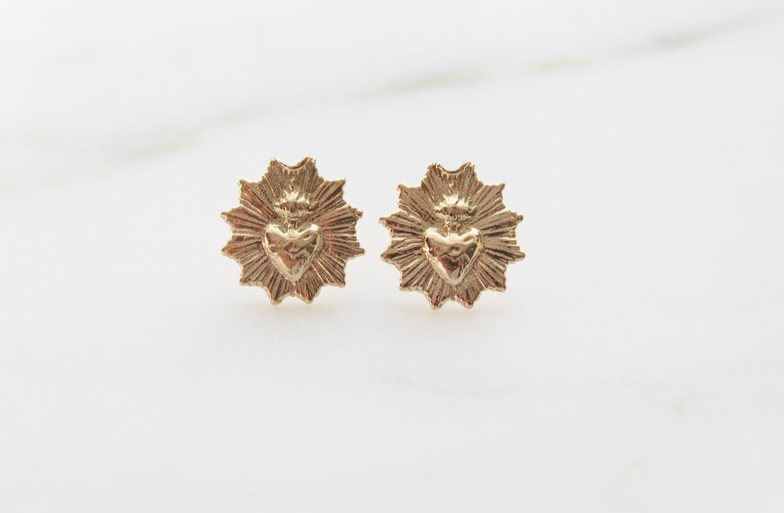 Sacred Heart Earrings in 14k Gold *Made to Order*