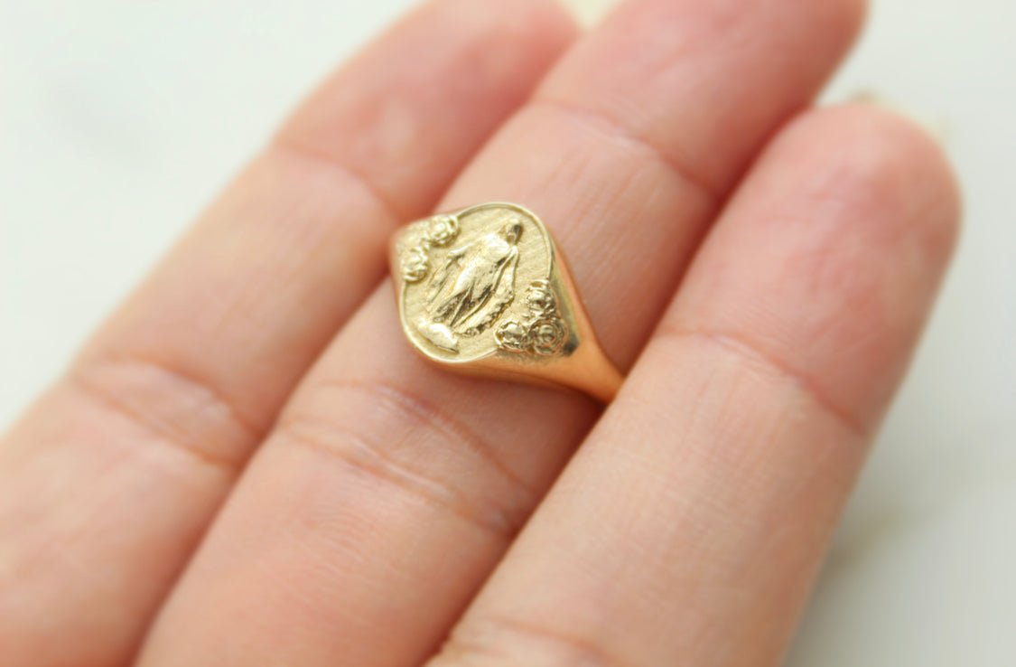 Miraculous Medal  Signet Ring in 14k Gold