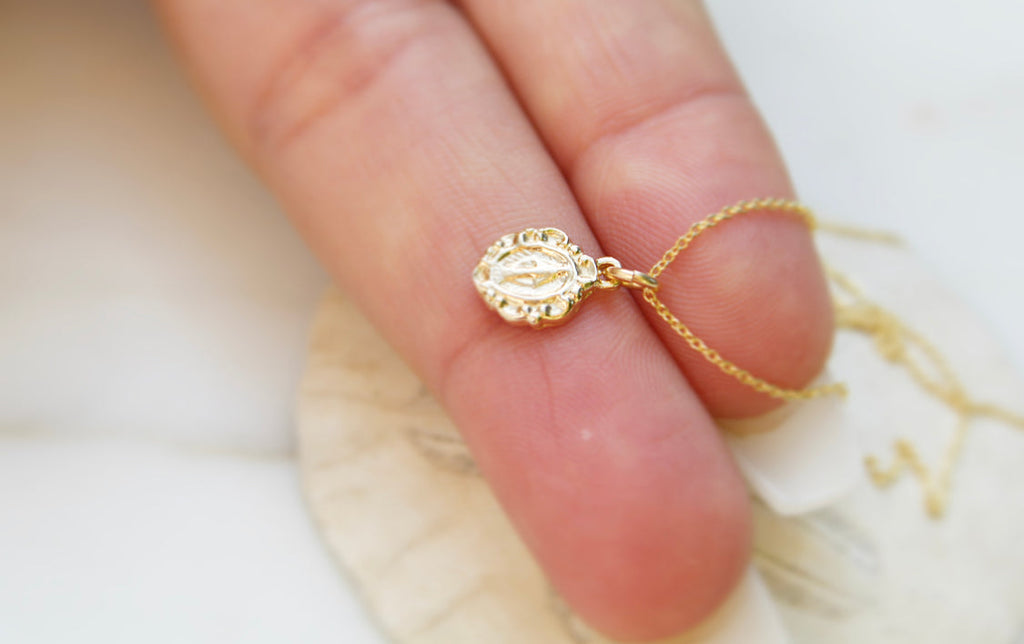 14K Gold Tiny Miraculous Medal Necklace