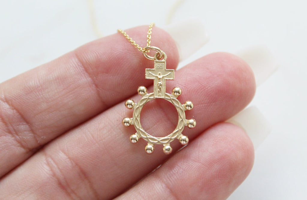 Rosary Bead Necklace 14k Gold