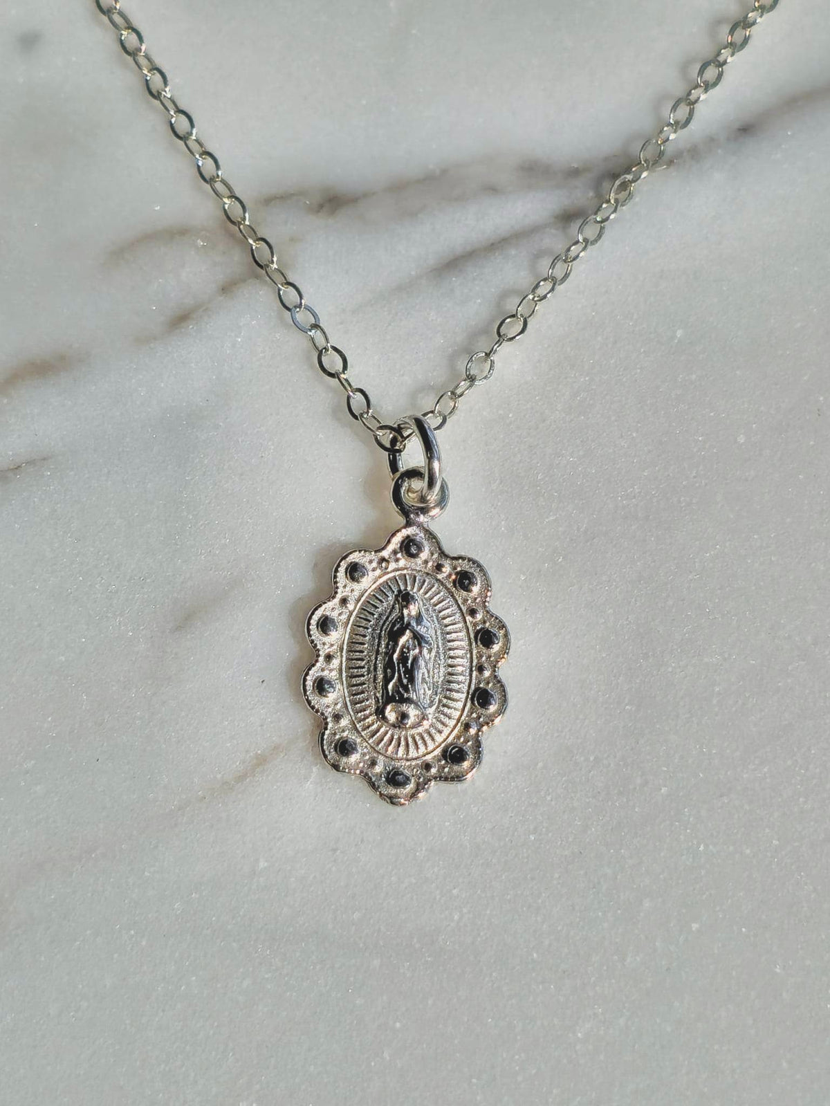 Our Lady of Guadalupe Scalloped Necklace in Sterling Silver