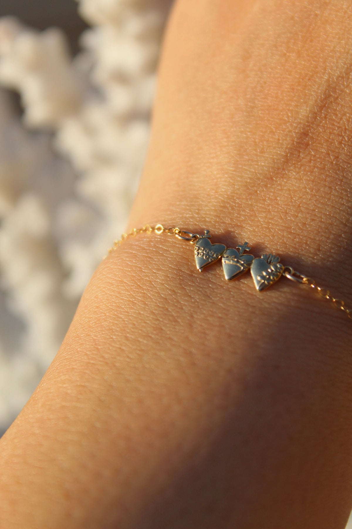 Holy Family Hearts® Bracelet In Polished Brass Tiny Version