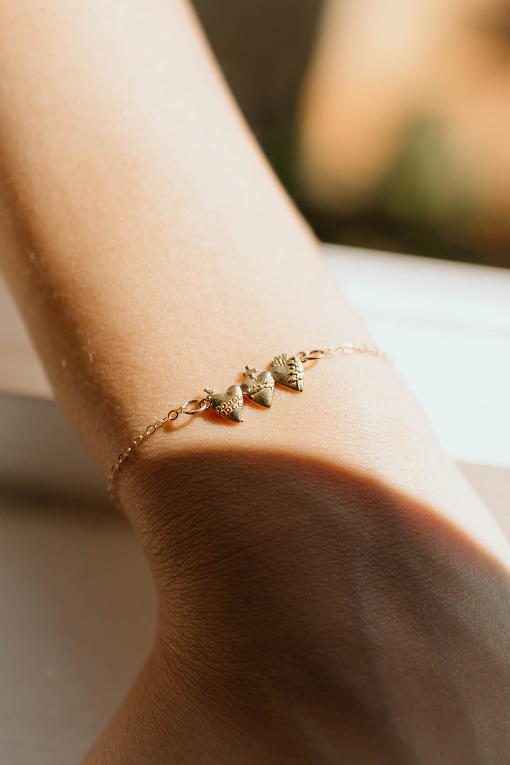 Holy Family Hearts® Bracelet In Polished Brass Tiny Version