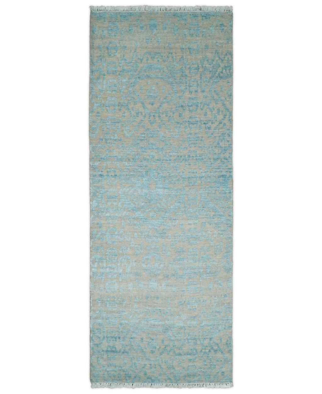 3x8 Fine Hand Knotted Camel and Blue Traditional Persian Style Antique Wool and Silk Rug
