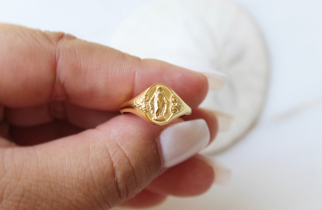 Miraculous Medal Signet Ring in Gold Vermeil