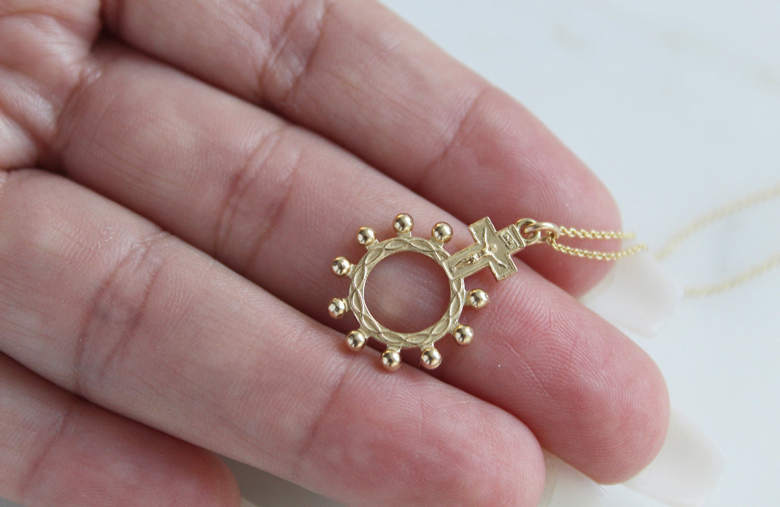 Rosary Bead Necklace 14k Gold