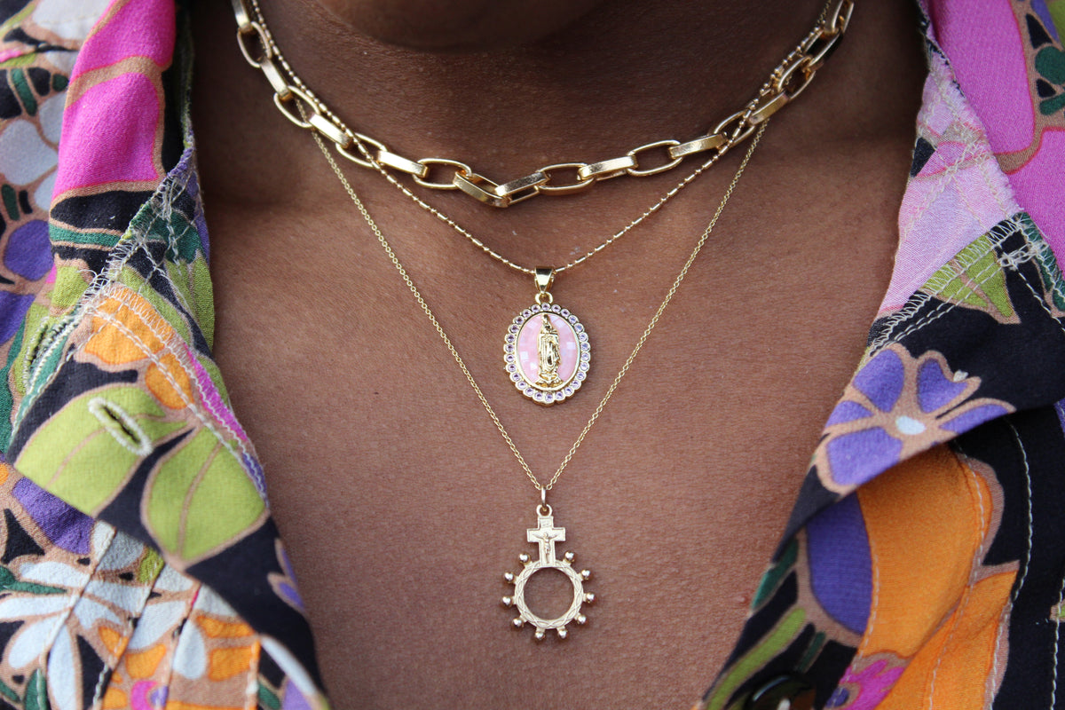 Rosary Bead Necklace 14k Gold