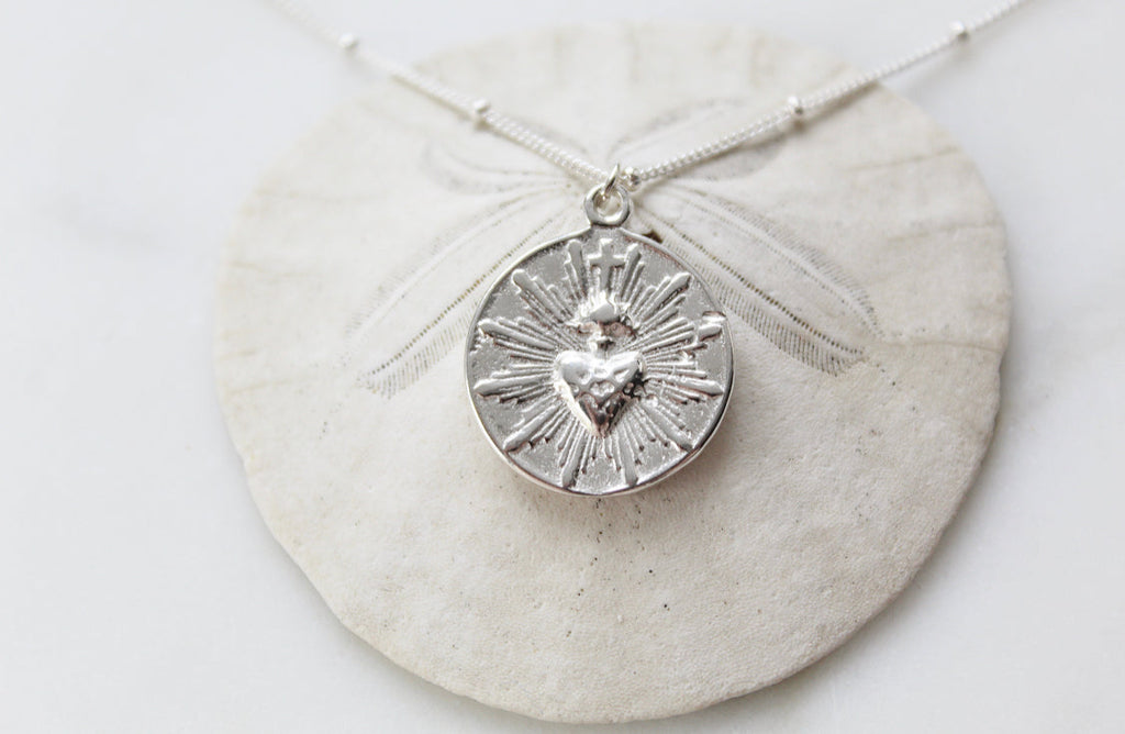 Sacred Heart Coin minimalist version|925 Sterling Silver