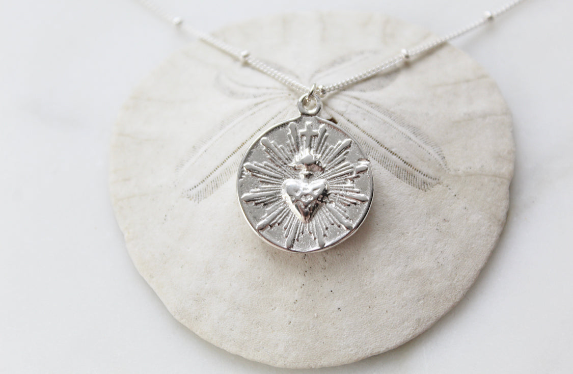 Sacred Heart Coin minimalist version|925 Sterling Silver