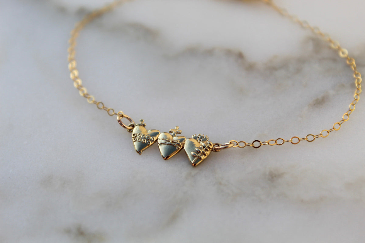 Holy Family Hearts® Bracelet In Polished Brass Tiny Version