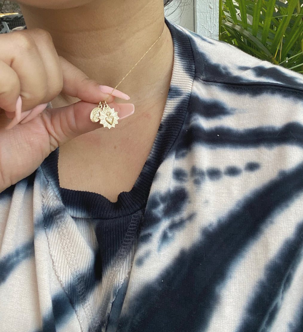 Sacred Heart and Miraculous Medal Necklace in 14k Gold