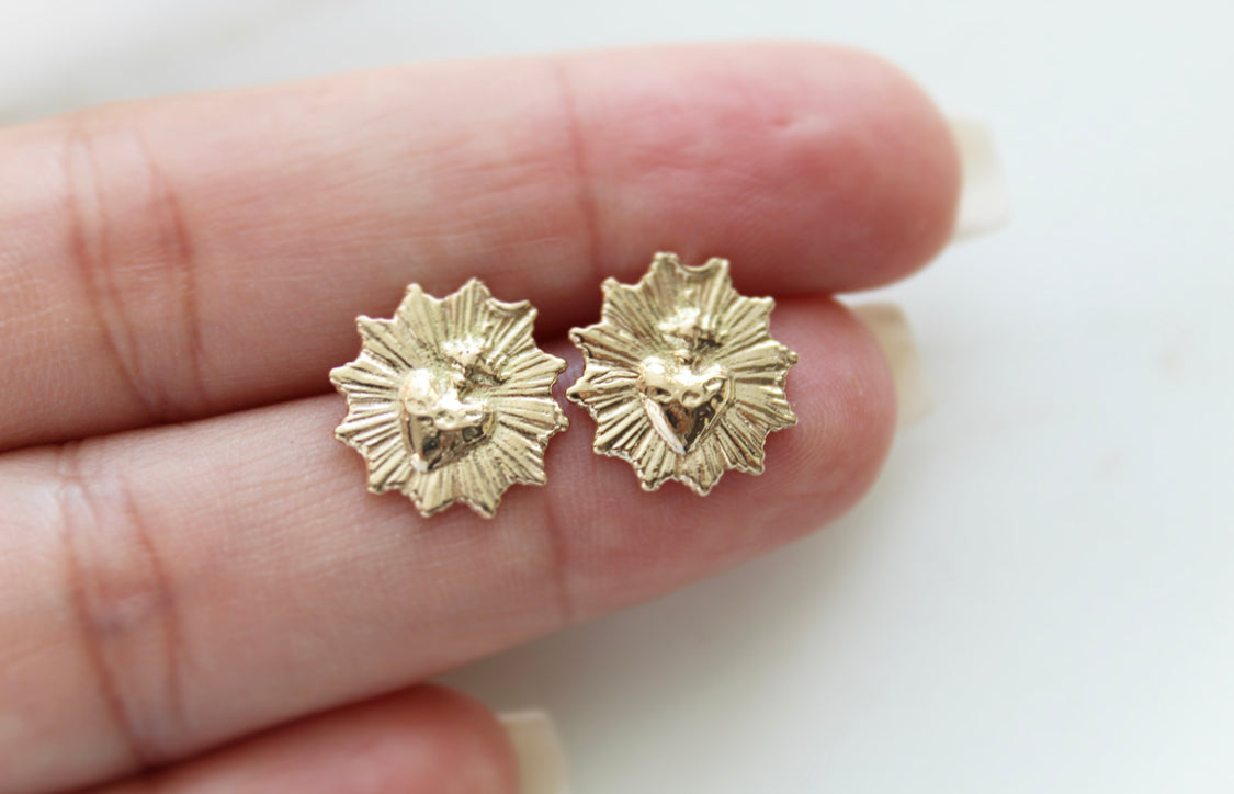 Sacred Heart Earrings in 14k Gold *Made to Order*