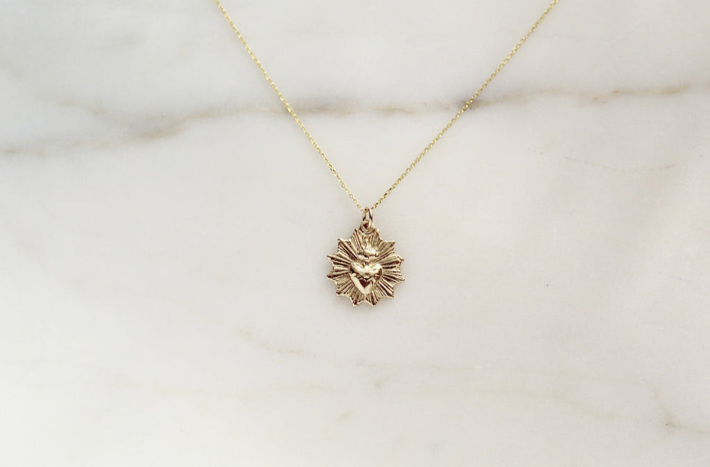 Most Sacred Heart minimalist scalloped necklace in 14k Gold