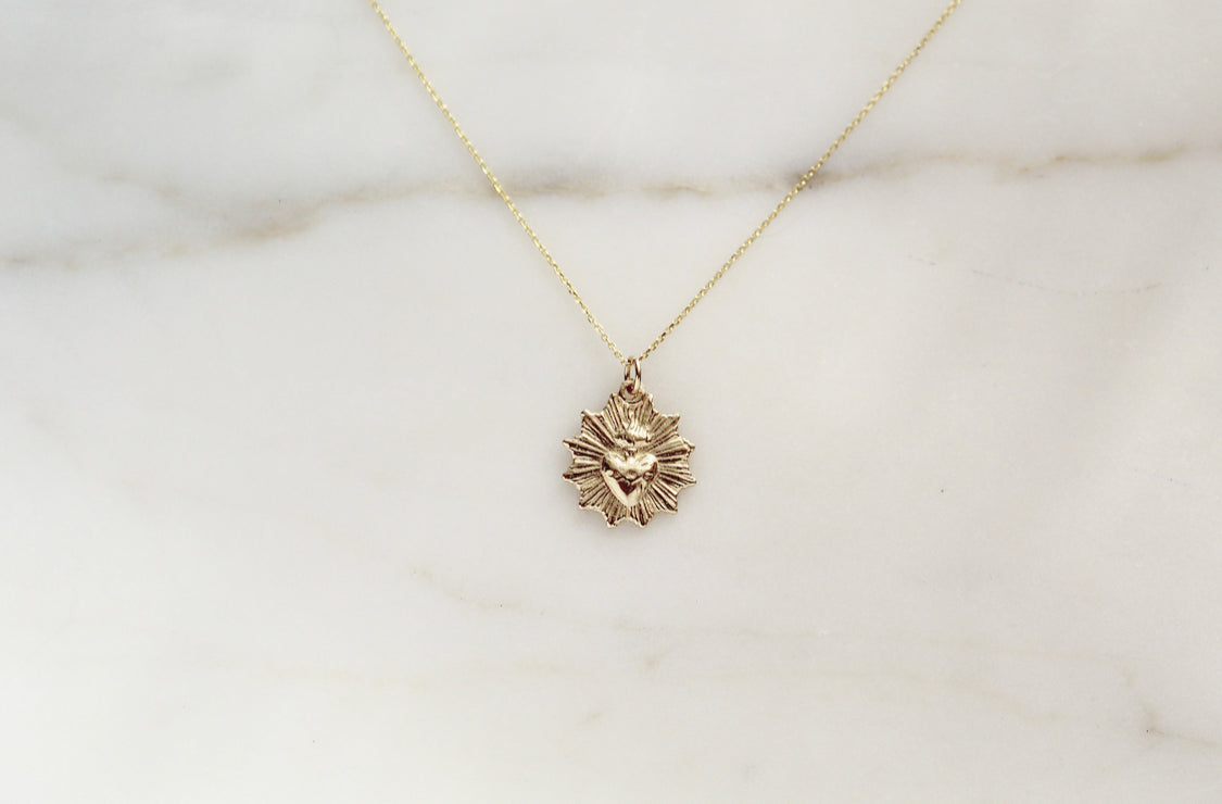 Most Sacred Heart minimalist scalloped necklace in 14k Gold