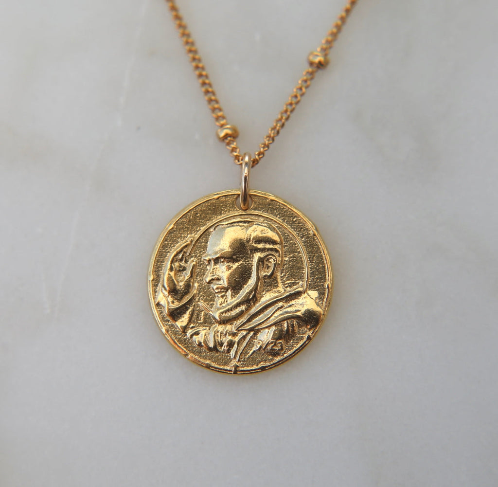 Padre Pio Necklace in Gold Vermeil