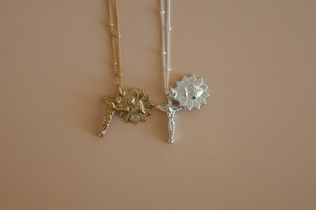Sacred Heart and Crucifix in Gold Vermeil