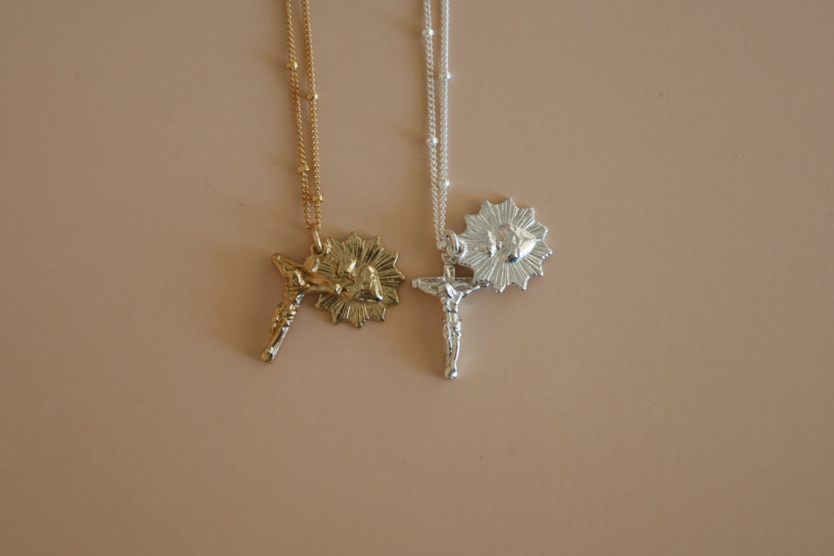 Sacred Heart and Crucifix in Gold Vermeil