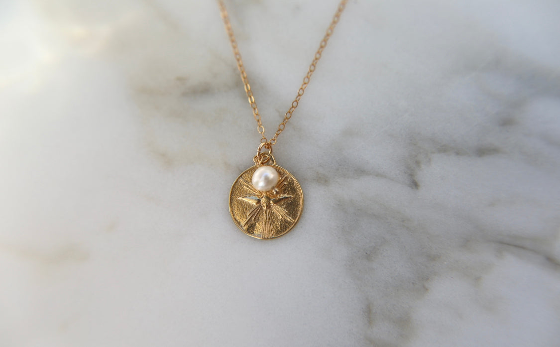 Holy Spirit Coin Necklace with Pearl