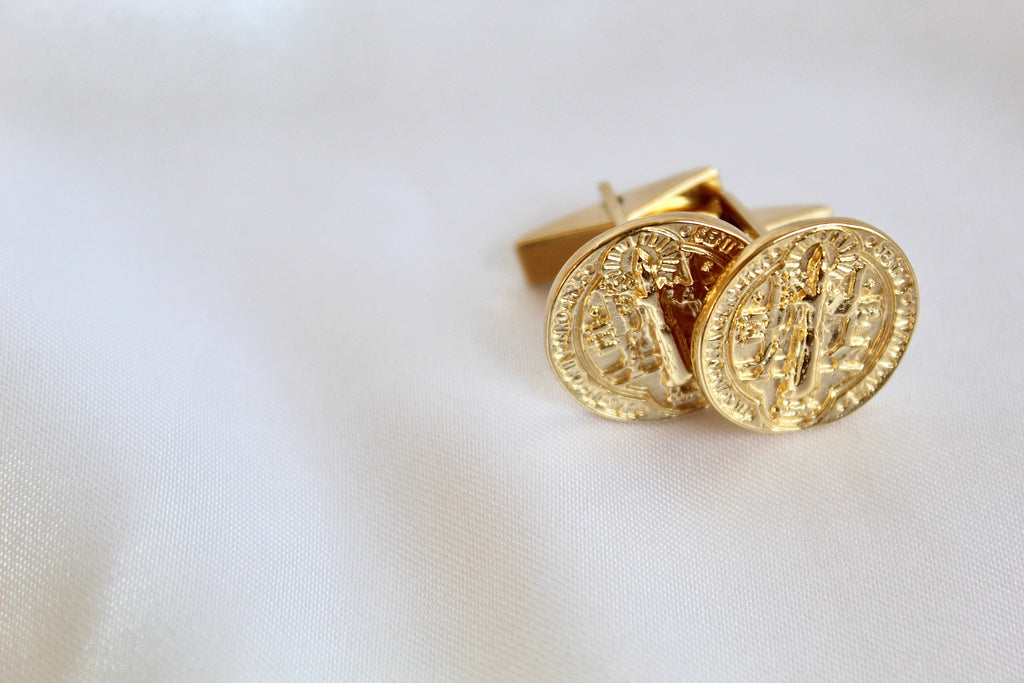 St. Benedict Cufflinks in Gold Vermeil