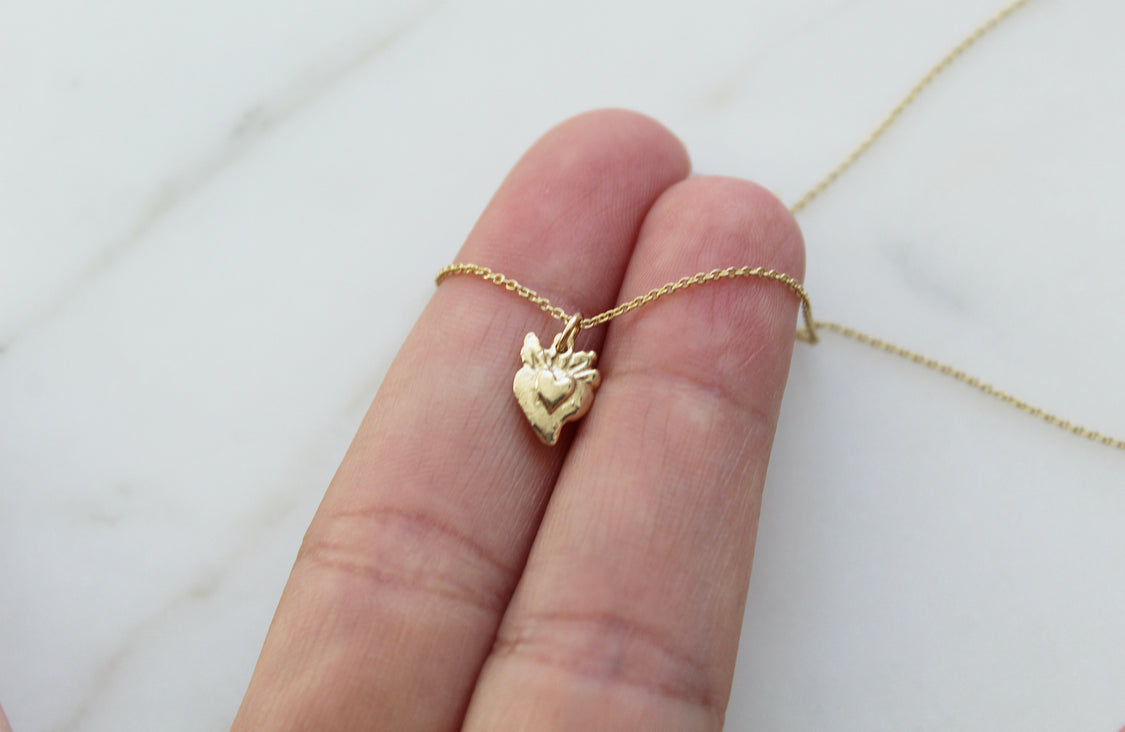 Tiny Sacred Heart 14k Gold