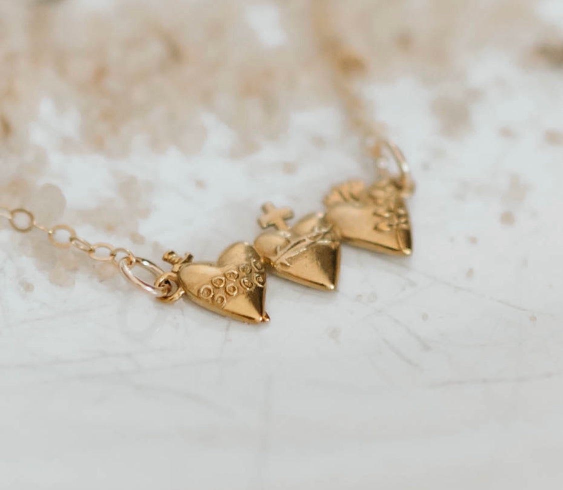 Holy Family Hearts® Bracelet In Polished Brass Tiny Version