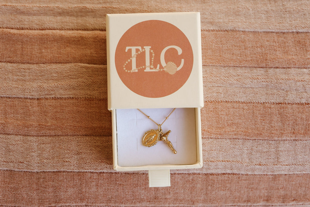 Intricate Miraculous Medal and Crucifix Necklace
