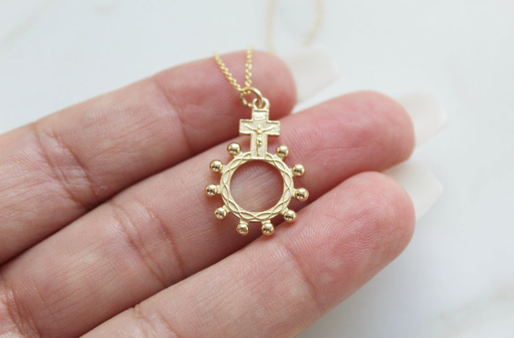 Rosary Bead Necklace 14k Gold