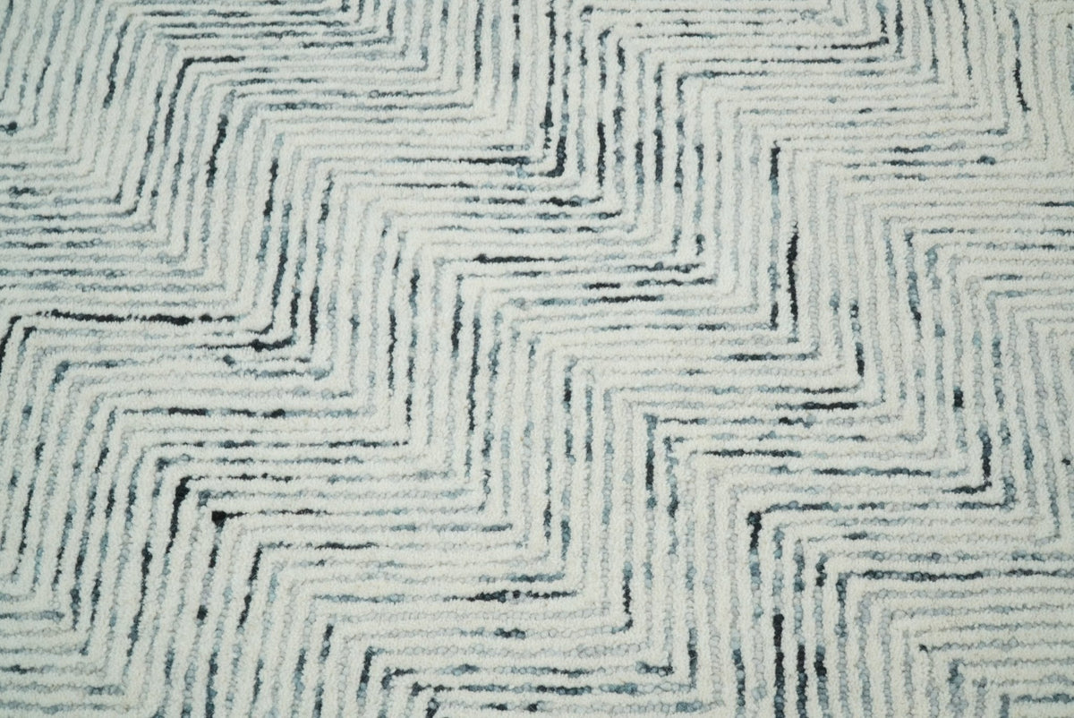 Modern Style Hand Tufted Blue and Ivory Area Rug