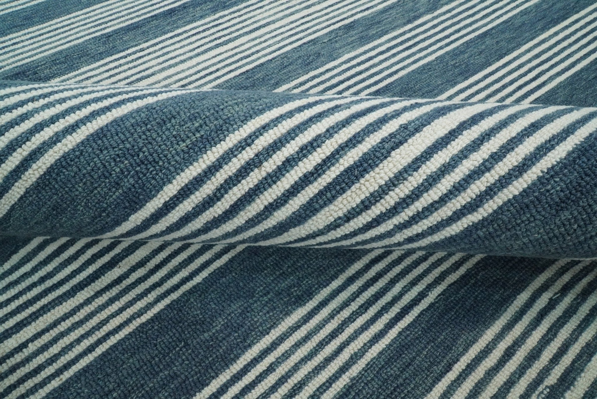 Blue Modern Stripes Pattern Hand Tufted Wool Area Rug