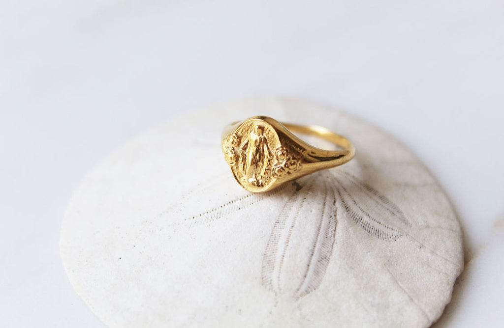 Miraculous Medal Signet Ring in Gold Vermeil