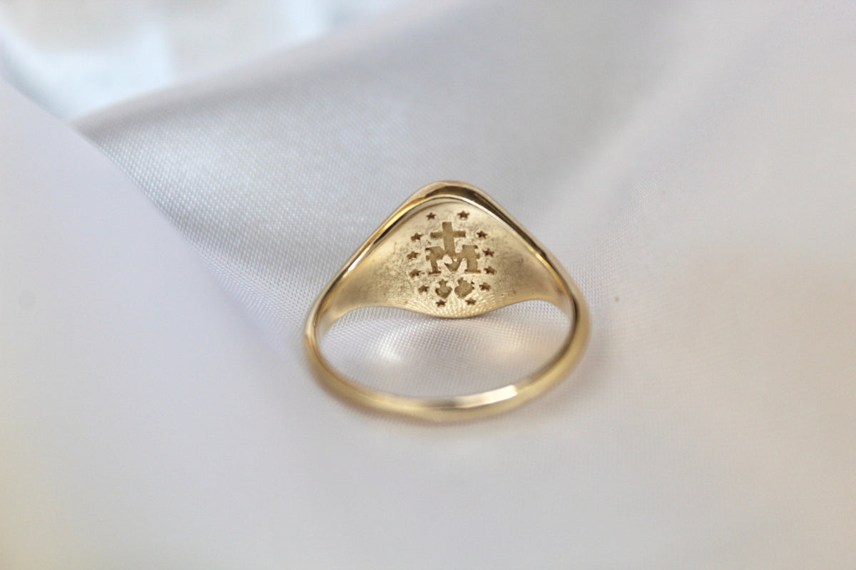 Miraculous Medal  Signet Ring in 14k Gold