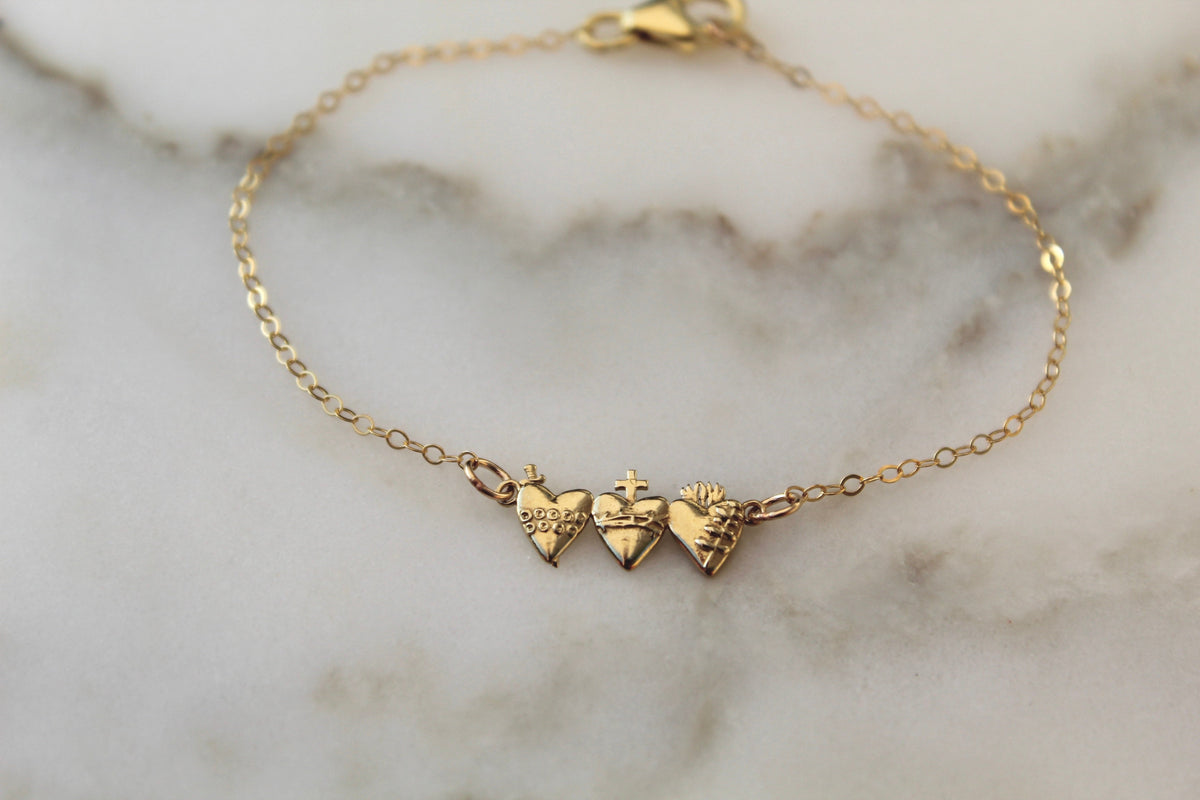 Holy Family Hearts® Bracelet In Polished Brass Tiny Version