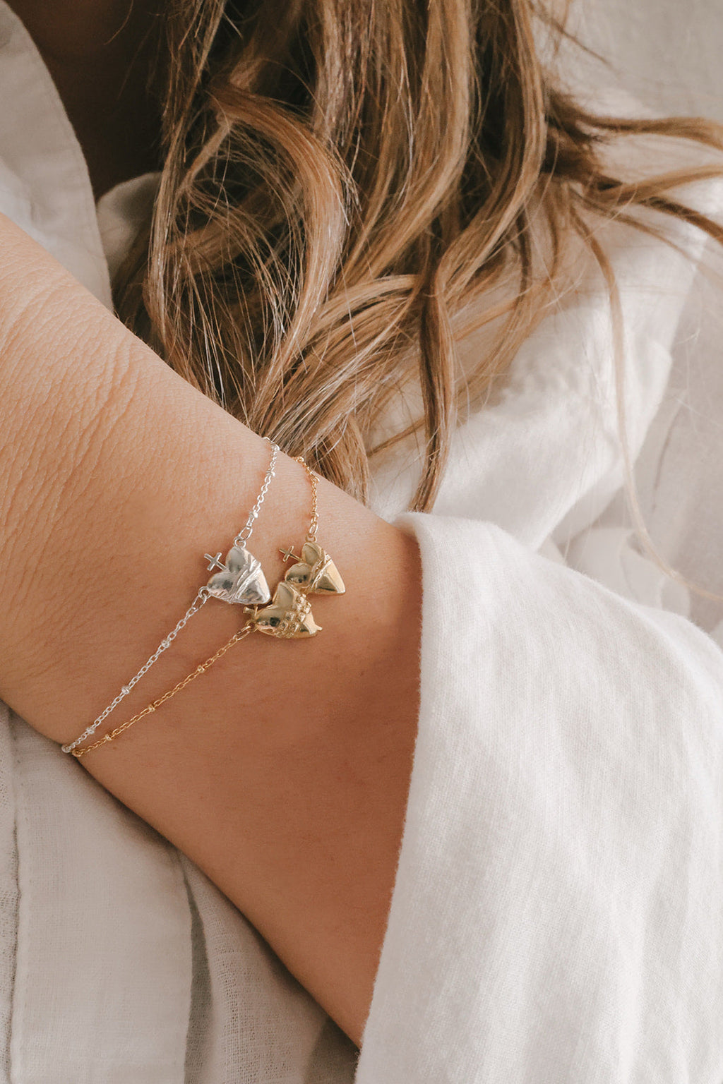 Sacred Heart and Immaculate Heart Bracelet in Sterling Silver