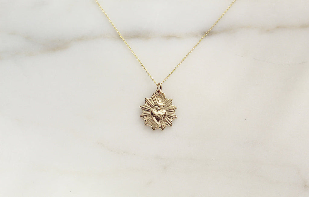 Most Sacred Heart minimalist scalloped necklace in 14k Gold