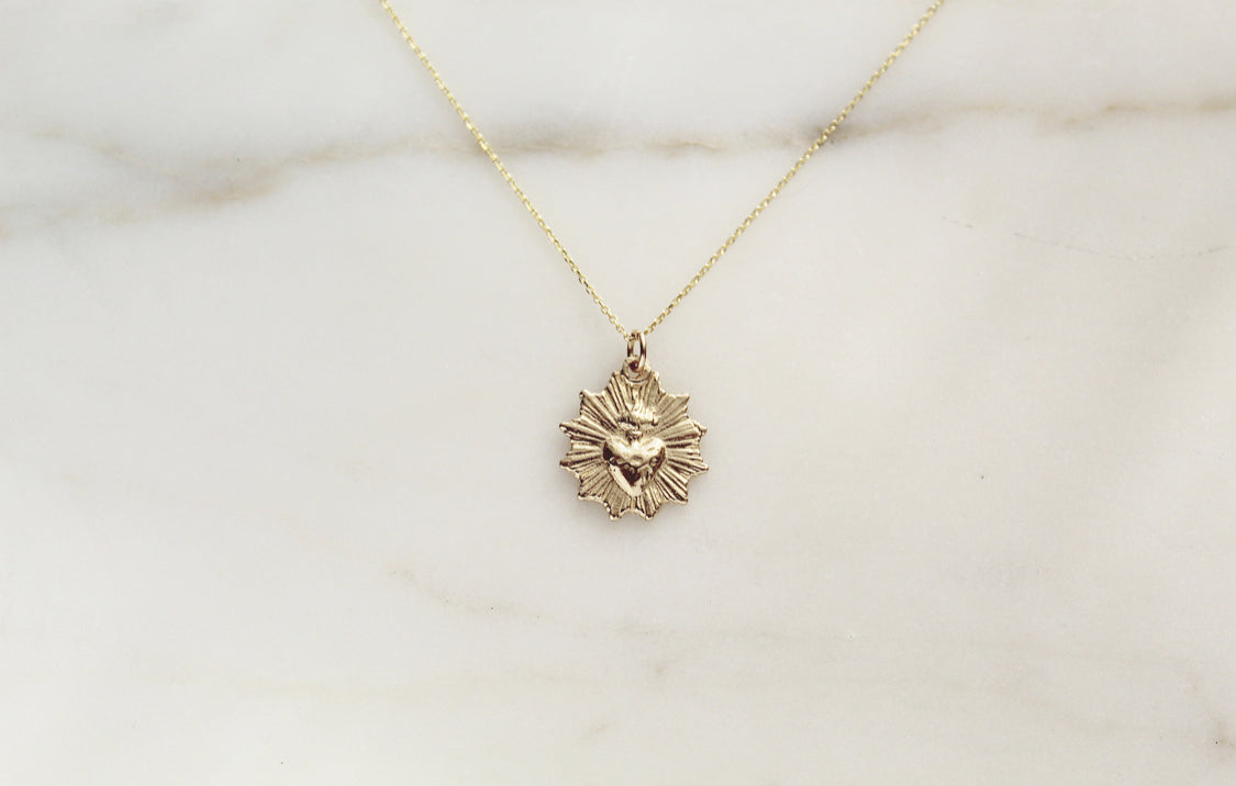Most Sacred Heart minimalist scalloped necklace in 14k Gold