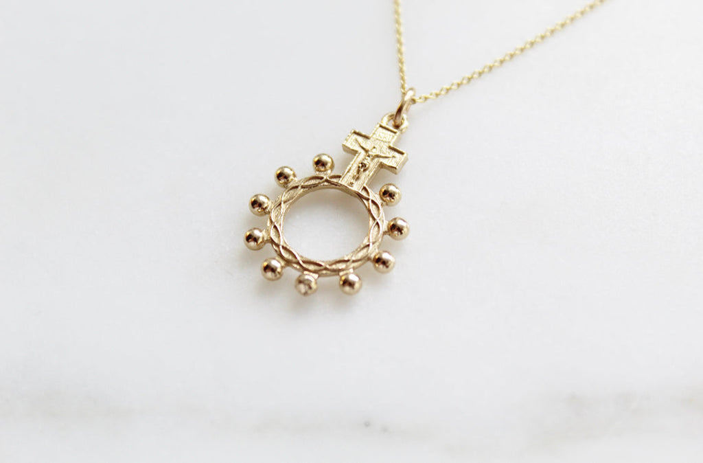 Rosary Bead Necklace 14k Gold