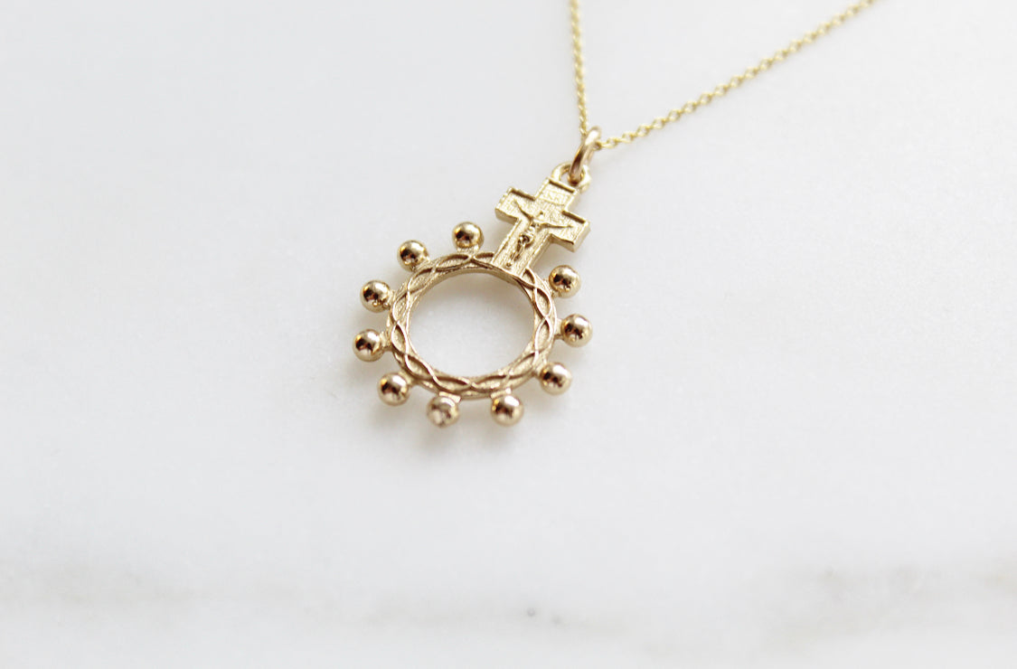 Rosary Bead Necklace 14k Gold