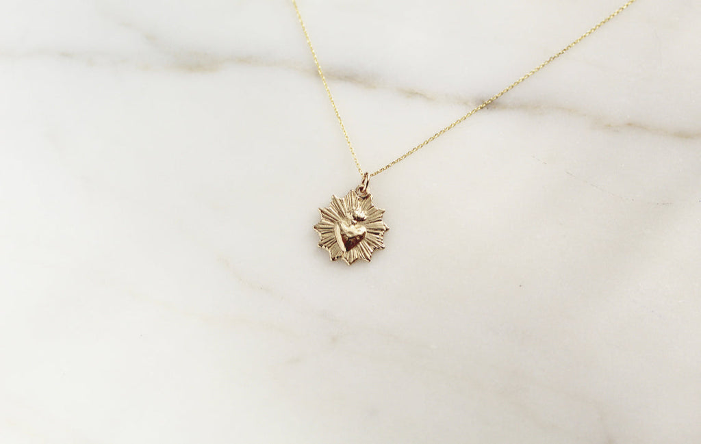 Most Sacred Heart minimalist scalloped necklace in 14k Gold