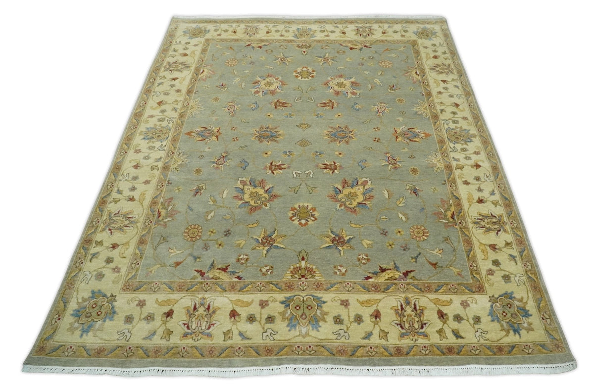 6x8 Fine Hand Knotted Silver and Ivory Traditional Vintage Persian Style Antique Wool Rug