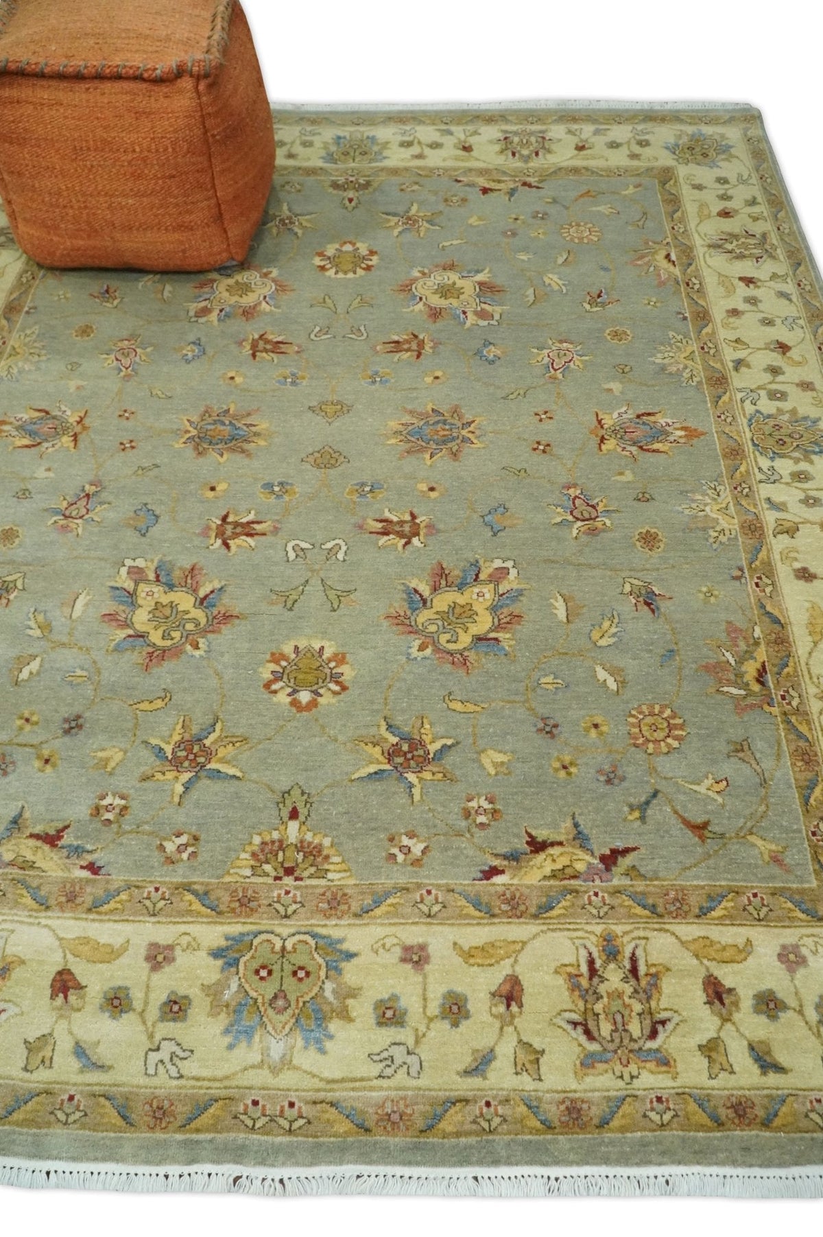 6x8 Fine Hand Knotted Silver and Ivory Traditional Vintage Persian Style Antique Wool Rug