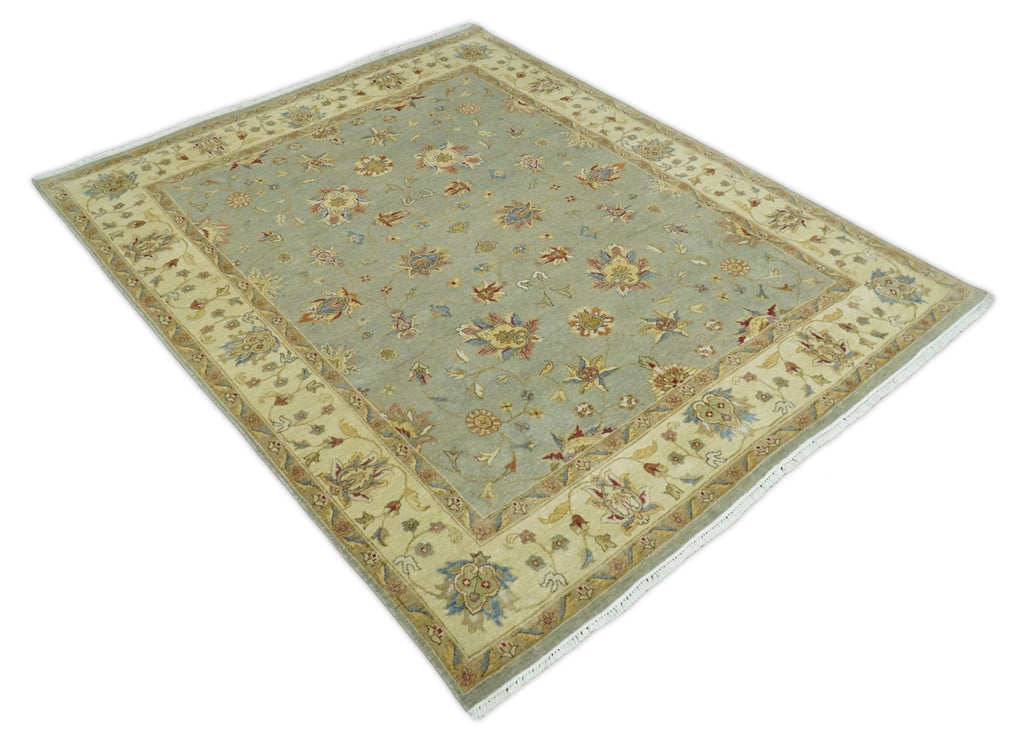 6x8 Fine Hand Knotted Silver and Ivory Traditional Vintage Persian Style Antique Wool Rug