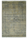 6x9 Fine Hand Knotted Beige and Black Traditional Vintage Persian Style Antique Wool Rug