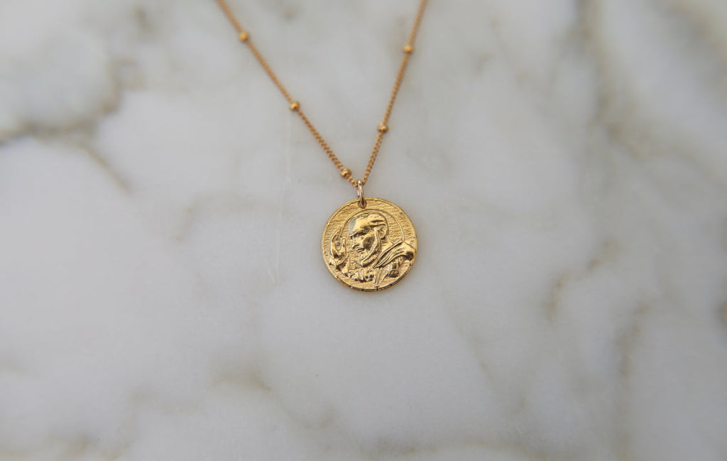 Padre Pio Necklace in Gold Vermeil