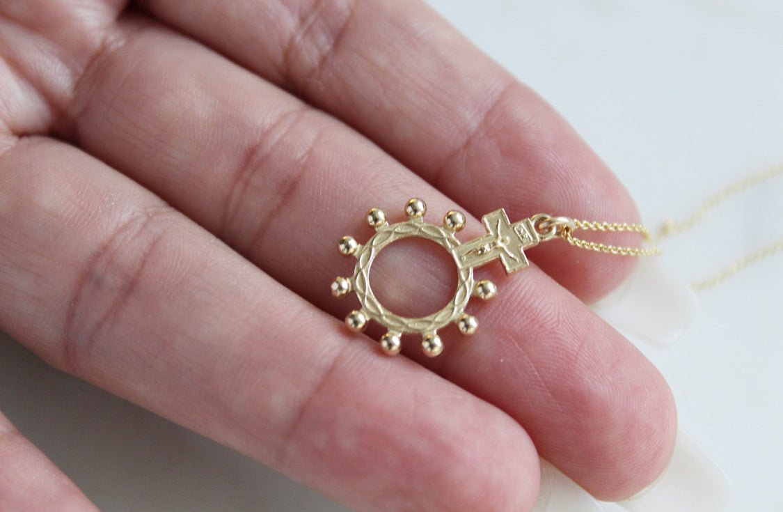 Rosary Bead Necklace 14k Gold