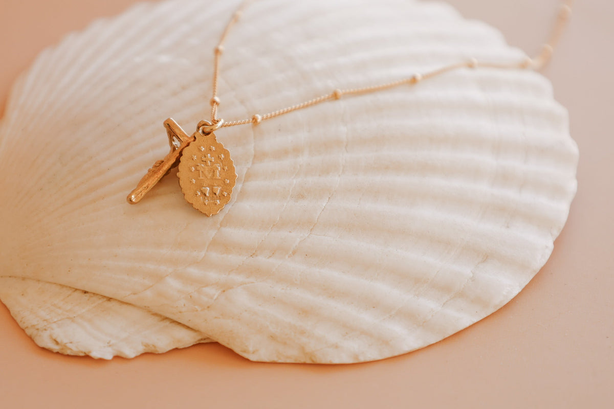 Intricate Miraculous Medal and Crucifix Necklace